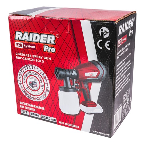 RAIDER R20 Solo ΠΙΣΤΟΛΙ ΒΑΦΗΣ ΗΛΕΚΤΡΙΚΟ 20V με Δοχείο 1lt RDP-CSGC20 074203