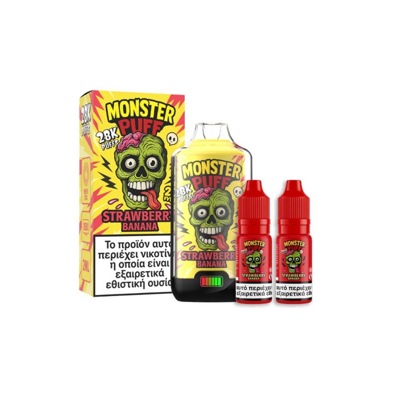 Monster Puff 28K Kit Strawberry Banana Συσκευή 2ml & 2x10ml 20mg Monster Puff 28K Kit Strawberry Banana Συσκευή 2ml & 2x10ml 20mg