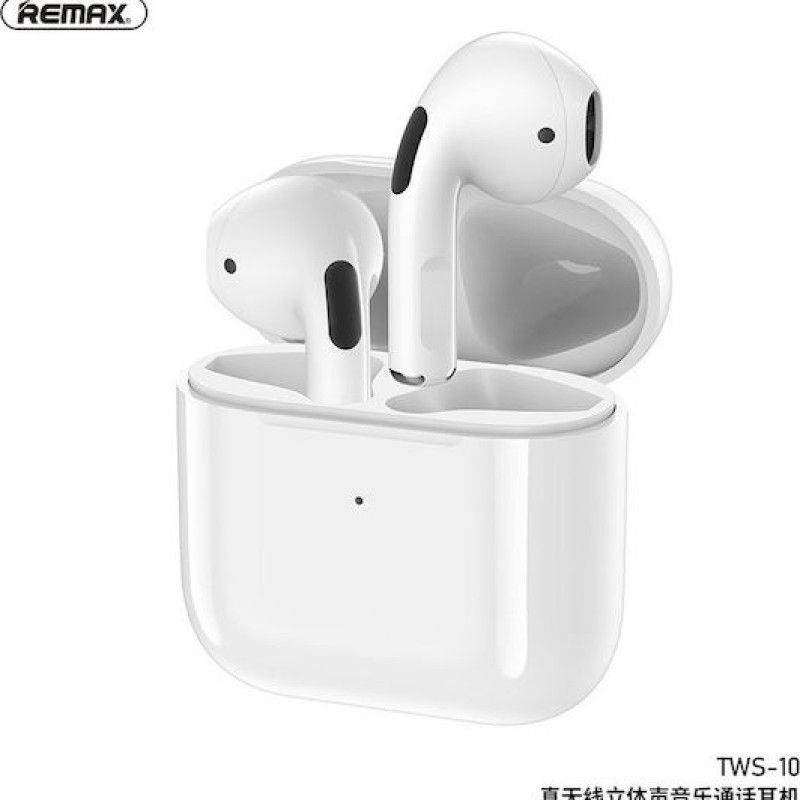 Remax TWS-10i Earbud Bluetooth Handsfree Ακουστικά με Αντοχή στον Ιδρώτα και Θήκη Φόρτισης Λευκά